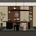Modern Middle Ancient Style Study Bookcase Entrance Background Desk and Chair Combination Chandelier Spinning Bicycle 3d model