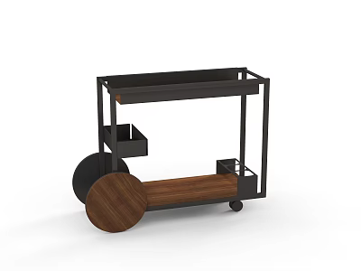 Two Tier Storage Cart with Black Metal Frame Wooden Shelves and Rolling Wheels 3d model