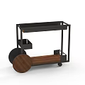 Two Tier Storage Cart with Black Metal Frame Wooden Shelves and Rolling Wheels