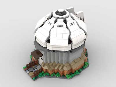 Building Blocks Architectural Dome Model With Rock Base And Greenery Details 3d model