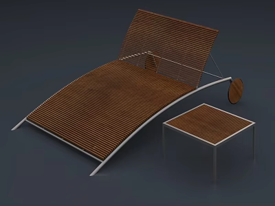 Modern Wooden Slat Lounge Chair With Metal Frame And Matching Side Table 3d model