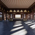 Ancient Architecture Interior With Ornate Wooden Ceiling Traditional Windows And Stone Floor