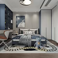 Starry Sky Theme Kids Room With Planets Moon Astronaut Doll Striped Bed And Building Blocks