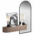Modern Luxury Arch Mirror in Entryway With Wooden Console Table Table Lamps And Decorative Painting
