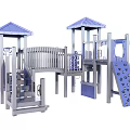 Children's Outdoor Blue Playground Equipment With Slides Climbing Nets Steps And Pavilions