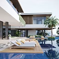 Modern Single Family Villa with Palm Trees Lush Greenery and Contemporary Architectural Design