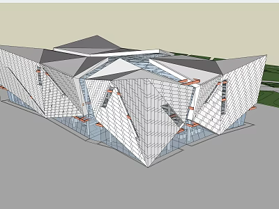 Contemporary Sales Office Building Featuring Geometric Glass Facade And Unique Architectural Design 3d model