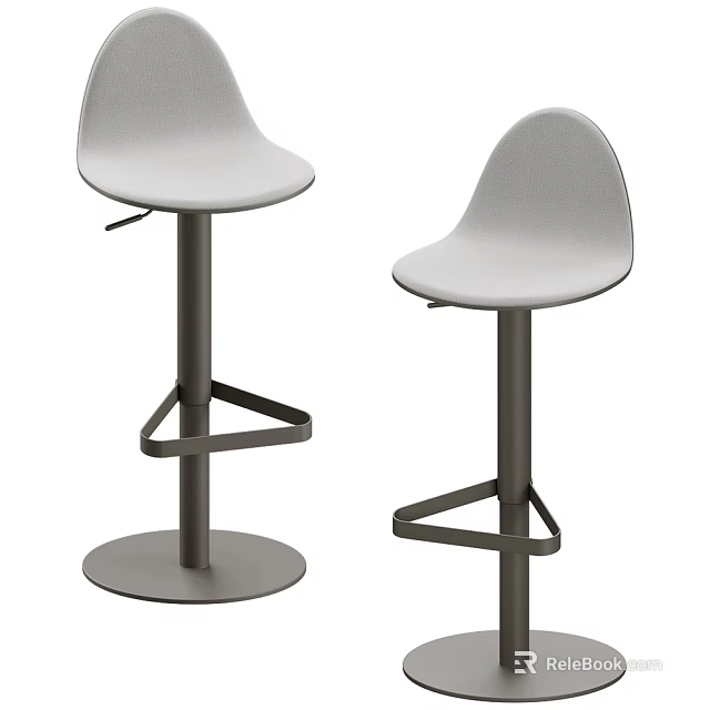 Two Modern Sleek Bar Stools With White Upholstered Seats And Black Metal Bases 3d model 