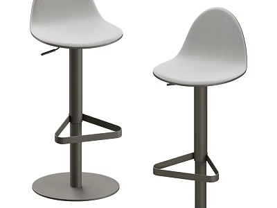 Two Modern Sleek Bar Stools With White Upholstered Seats And Black Metal Bases 3d model