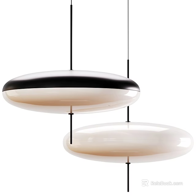 Modern Pendant Lights With Double Hanging Black And White Round Disc Design 3d model 