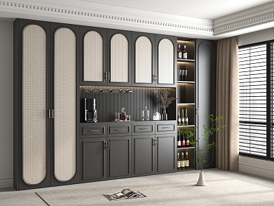 Wine Cabinet Semi-Open Display Cabinet Sideboard Metal Solid Wood 3d model