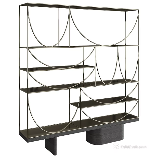 Modern Decorative Metal Frame Shelf Unit With Curved Design And Multi layer Shelves 3d model 