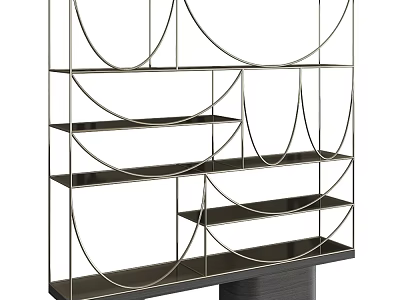 Modern Decorative Metal Frame Shelf Unit With Curved Design And Multi layer Shelves 3d model