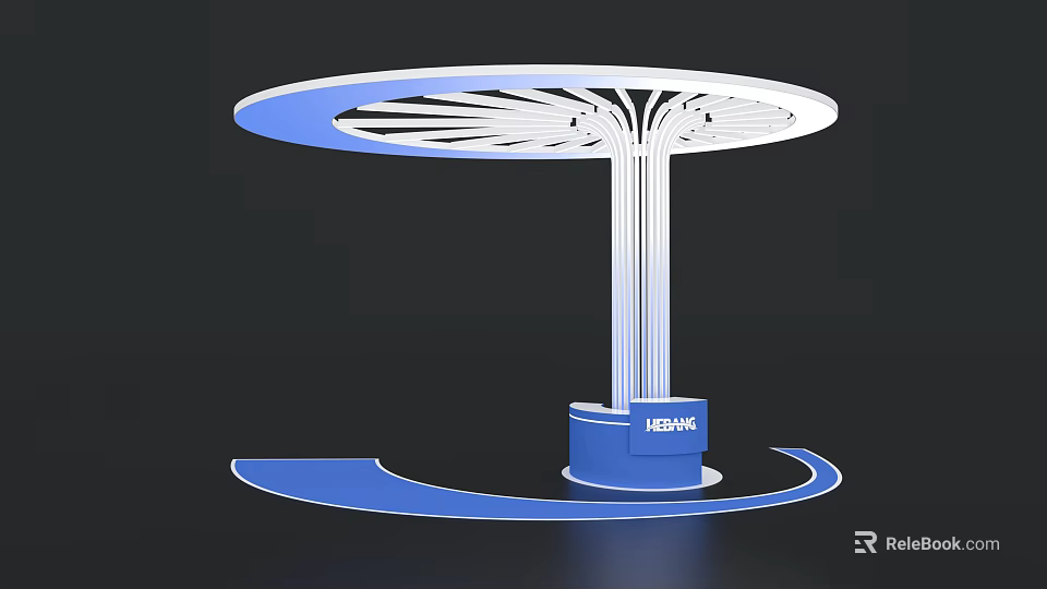 Circular Exhibition Island With White Top Blue Base JINHAO Logo And Blue Floor Design 3d model 