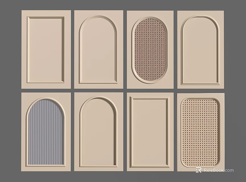 Various Wardrobe Door Designs with Arched Rectangular and Patterned Panels for Home Interiors 3d model