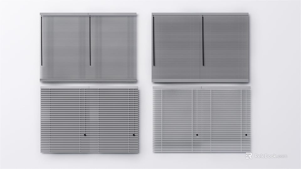 Gray Modern Venetian Blinds With Horizontal Slats For Window Light Control 3d model 