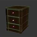 Wooden Brown Nightstand With Three Drawers And Gold Knobs Classic Design