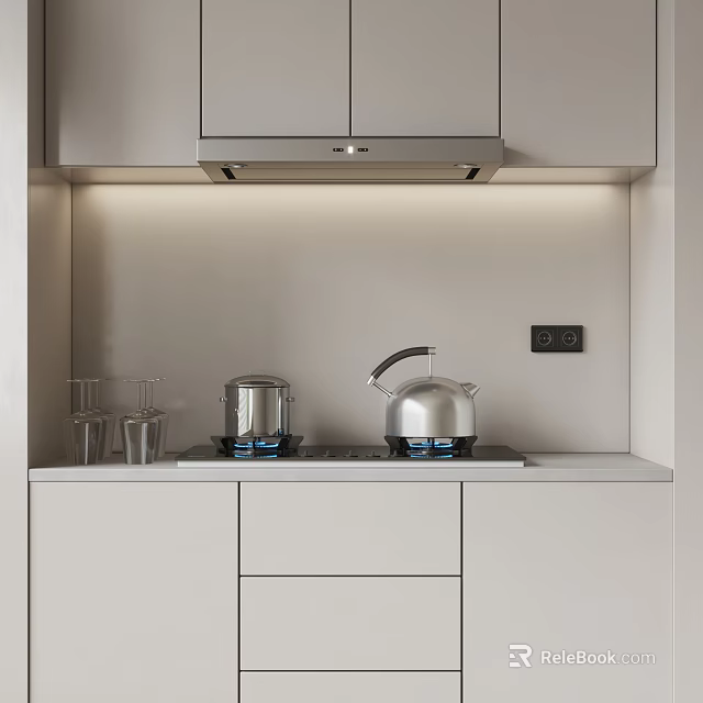 Modern Kitchen Interior With Sleek Cabinets Countertop Lighting And Essential Appliances 3d model 