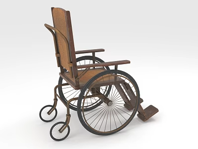 Vintage Wooden Wheelchair With Classic Design And Large Spoked Wheels 3d model