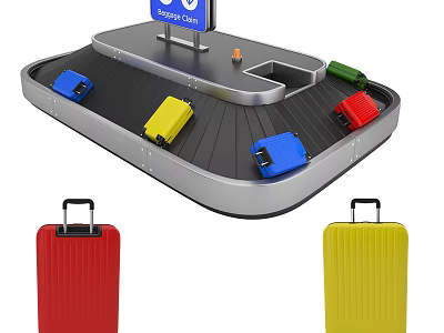 Airport Luggage Conveyor Belt System with Various Colored Suitcases and Digital 3d model