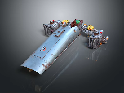 Vintage Industrial Mechanical Metal Structure With Rusty Surface Yellow Red Engine Parts 3d model