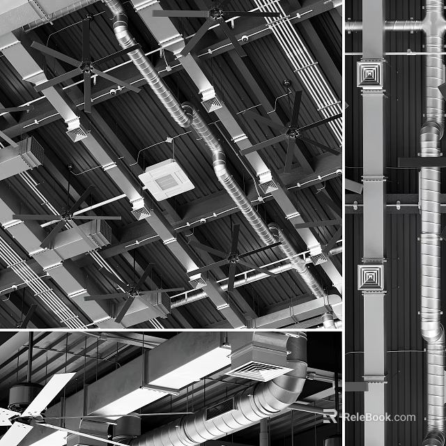 Industrial Ceiling Piping System With Structural Metal Supports And Ventilation Ducts 3d model 