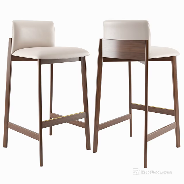 Modern Minimalist Bar Stools With Wooden Frame And Light Colored Upholstery 3d model 