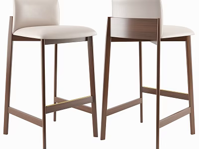 Modern Minimalist Bar Stools With Wooden Frame And Light Colored Upholstery 3d model