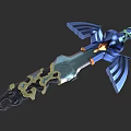 Decorative Blue Green Sword With Wing Shaped Design And Golden Black Details