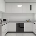 Modern Kitchen Interior Design With White Cabinets Countertop Microwave And Dishwasher 3d model