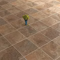 Brown Stone Floor Tiles In Checkerboard Layout With Green Flower Vase
