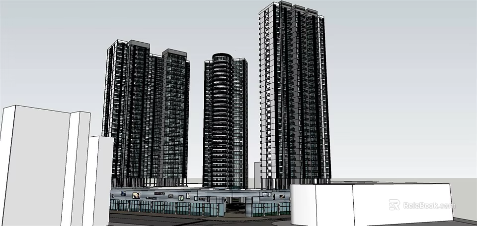 Modern High Rise Residential Towers With Glass Facades And Contemporary Design 3d model 