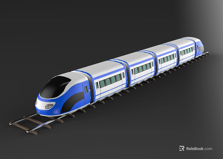 Modern Blue And White High Speed Train With Streamlined Design On Tracks 3d model