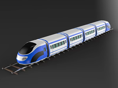 Modern Blue And White High Speed Train With Streamlined Design On Tracks 3d model