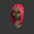 Stylized Game And Movie Character 3D Model With Pink Hair Brown Skin And Big Eyes