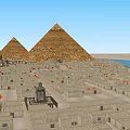 Cartoon Scene of Ancient Egyptian Desert with Pyramids Sphinx Camels and People