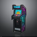 Retro Arcade Machine With Colorful Graphics Neon Screen And Control Panel