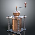 Vintage Copper Grinder With Wooden Handle And Twisted Metal Columns For Kitchen Use
