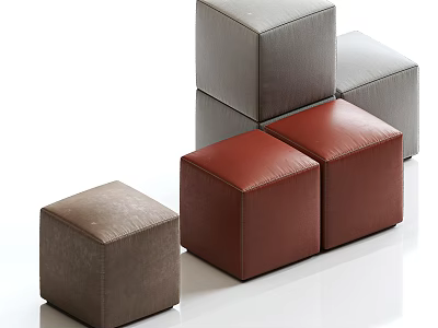 Square Leather Ottomans in Various Colors for Modern Living Room Decor 3d model