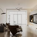 Modern Living and Dining Room Interior With Sofa TV Wall Dining Table And Pendant Lights