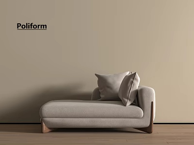 Poliform Gray Chaise Lounge with Cushions and Wooden Legs in Beige Wall and Wooden Floor 3d model