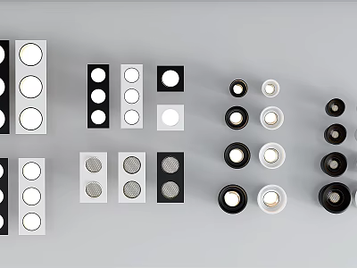 Assorted Downlights and Spotlights in Black White Round Square Shapes 3d model