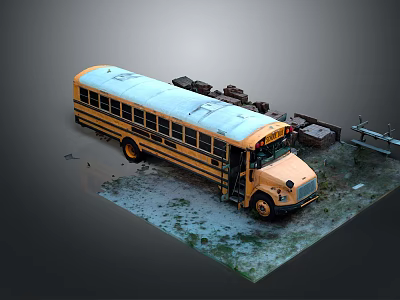 Yellow School Bus With Black Windows Parked On Grass Field Outdoor 3d model