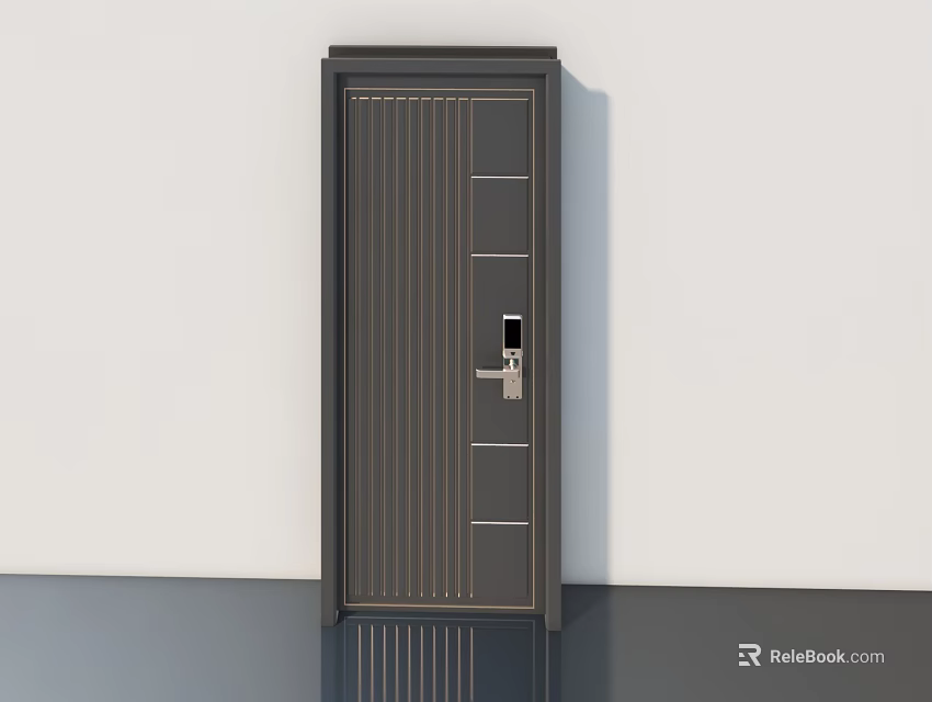 Dark Gray Security Door With Vertical Stripes And Secure Lock Design 3d model 