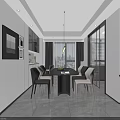 Modern White and Gray Sideboard with Glass Door Cabinets Marble Countertop and Desk Area