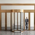 Luxurious Gold Frame Revolving Glass Door With Marble Floor Entrance Design