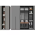 Modern Gray Wardrobe Design With Sliding Doors Hanging Clothes And Bookshelves