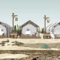 Scenic Desert Campsite With White Tents Palm Trees And Outdoor Lanterns