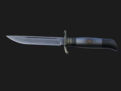Tactical Military Knife With Sharp Steel Blade Black Handle And Star Emblem 3d model