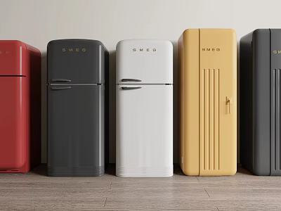 Stylish Vintage Refrigerators Available In Red Black White Yellow Gray 3d model
